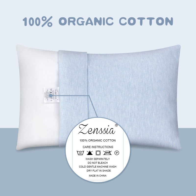 Zenssia Organic Cotton Toddler Pillowcase/Travel Pillowcase Pack of 2 Set 13x18 Inches with Envelope Closure - Soft & Breathable Baby Pillow Case Cover Solid Blue - Image 2